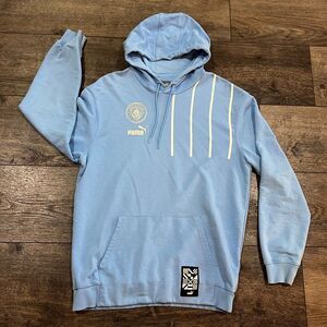 Puma Sky Blue Manchester City FtblCulture Pullover Hoodie - Men's Size Medium